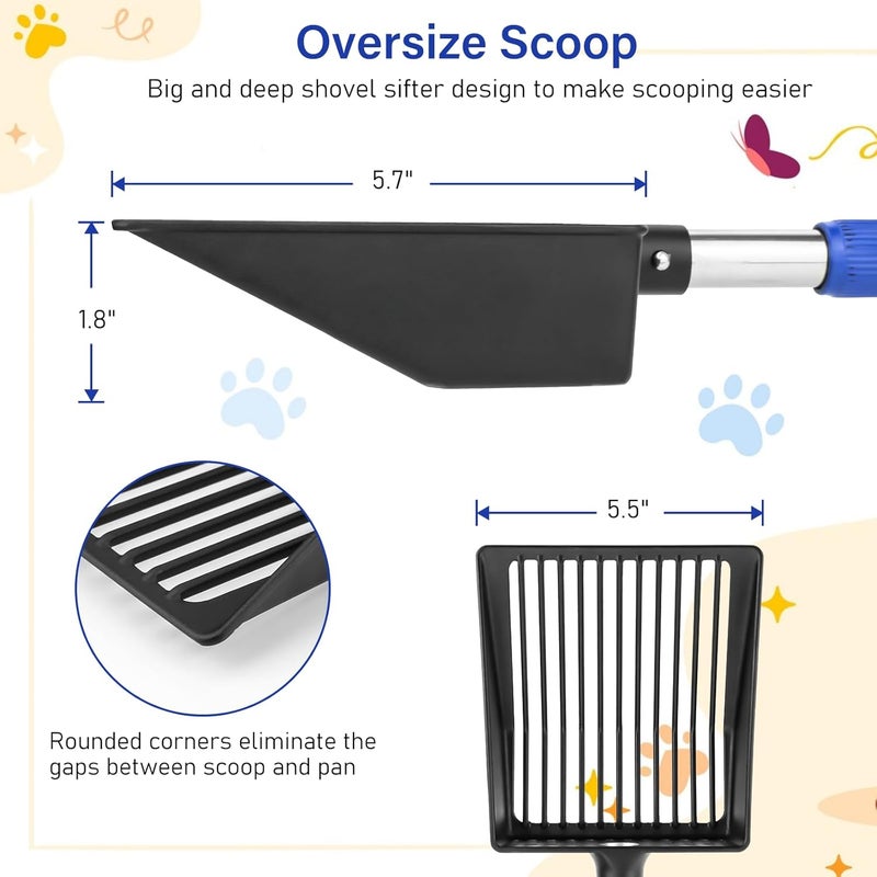 JAMIEWIN Extendable Metal Cat Litter Scoop, Long Handle Litter Sifting Shovel, 21"-39.5" No Bending Back Cat Scooper for Litter Box Heavy Duty Pet Poop Shovel Chicken Poop Scooper - Image 3